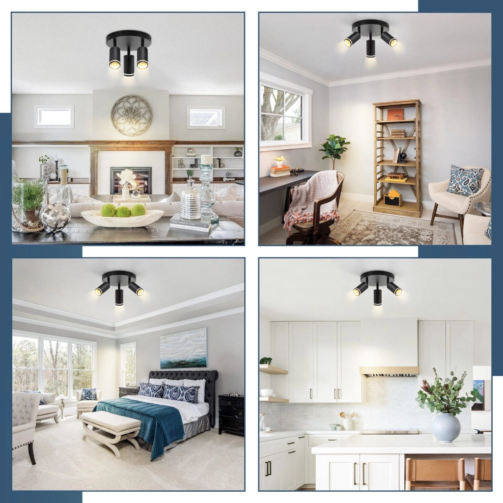 ZMH Faretto da soffitto neri 3 luci GU10 metallo orientabili moderni per camera letto sala pranzo senza lampadina
