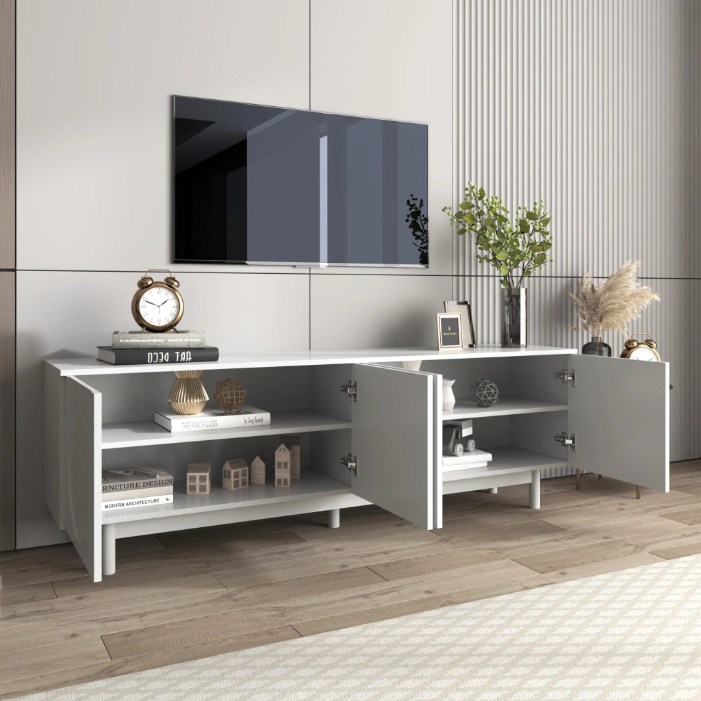 Mobile TV con 4 Ante e Ripiani Regolabili; Apertura Push-to-Open; Stile Moderno; 175¡Á38¡Á56 cm; in Truciolare; Bianco