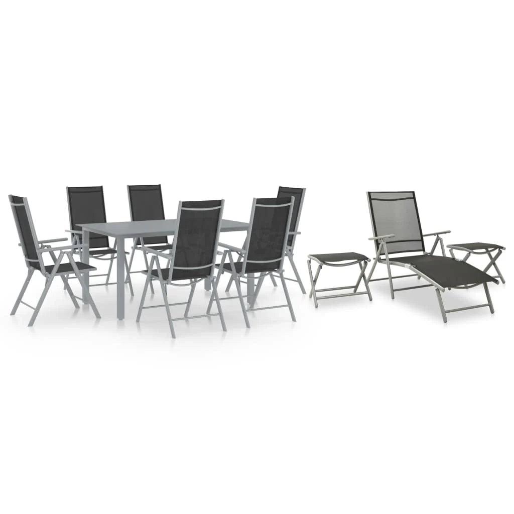 Set da pranzo da giardino per esterni 10 pezzi nero e argento 02_0013569