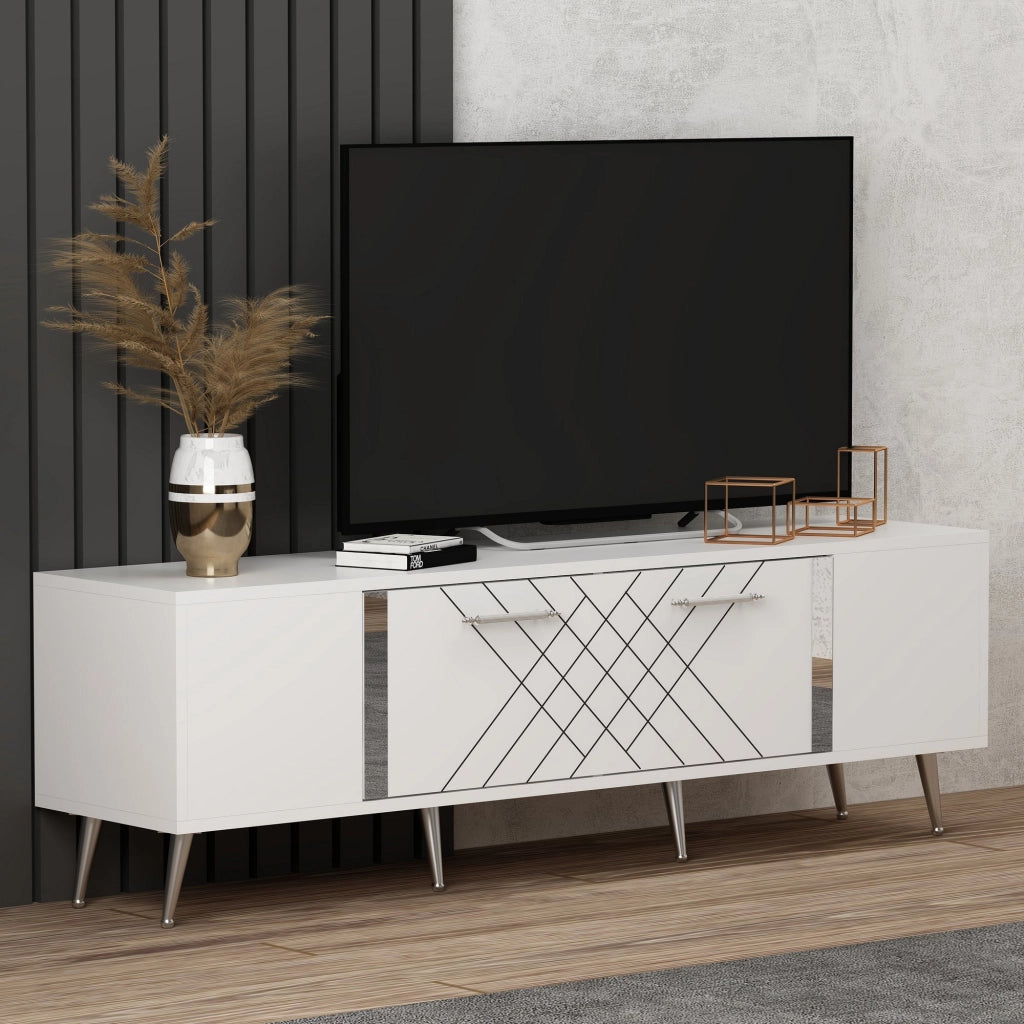 Porta TV in legno "Detas" - 150 x 35 x 48 cm - Argento