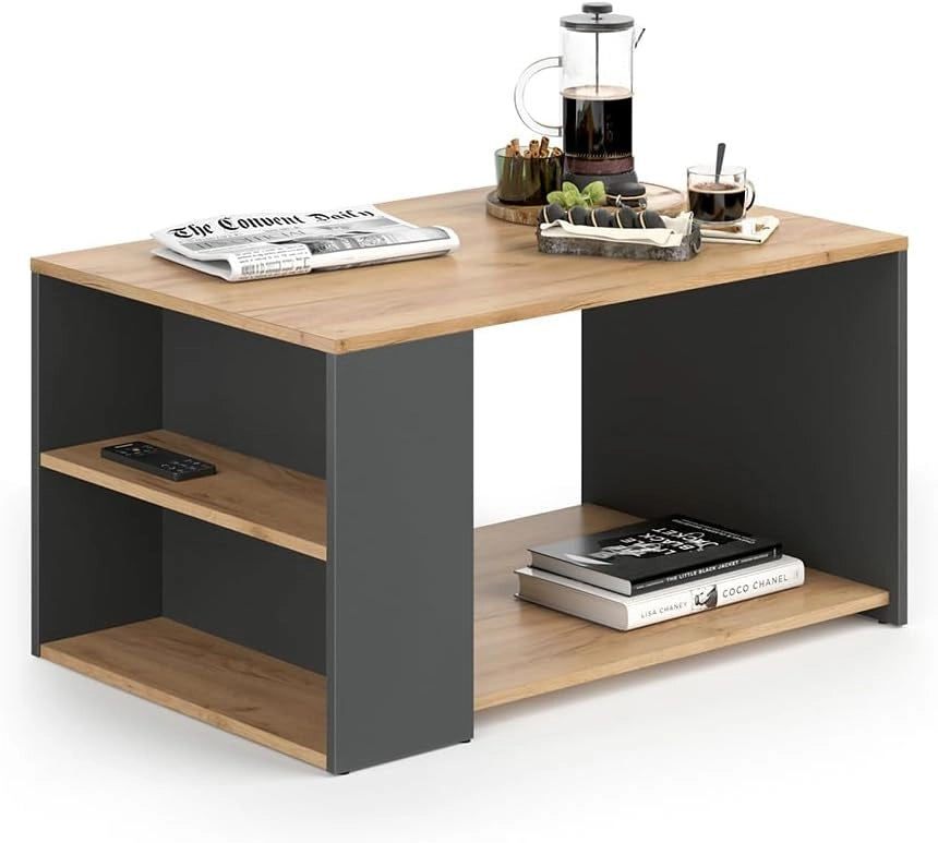Tavolino da salotto Dario, Antracite/Rovere sabbia, 90 x 59 cm