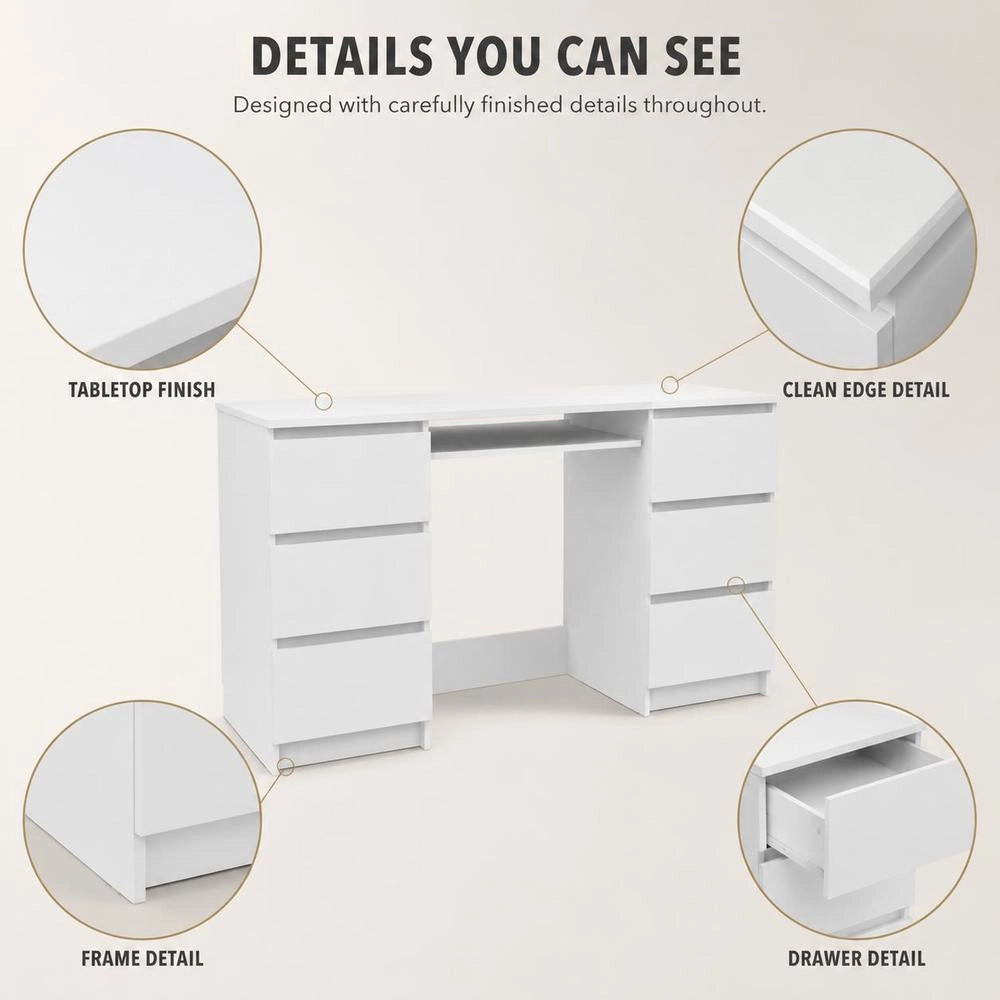 Desk White 140x50x77 Cm Wood Material