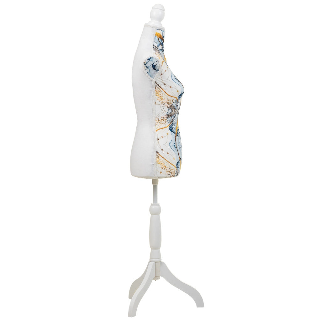 Manichino in legno e schiuma rivestito in tessuto blu 24x37,5x168h