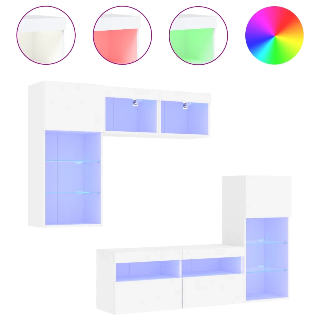 vidaXL Mobili TV a Muro con LED 5pz Bianchi in Legno Multistrato