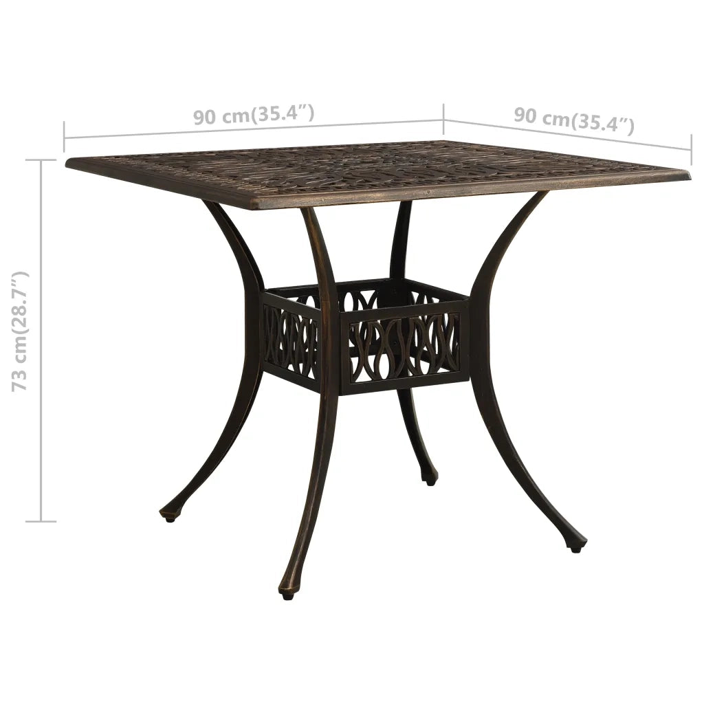 Tavolo da Giardino Bronzo 90x90x73 cm in Alluminio Pressofuso 315588
