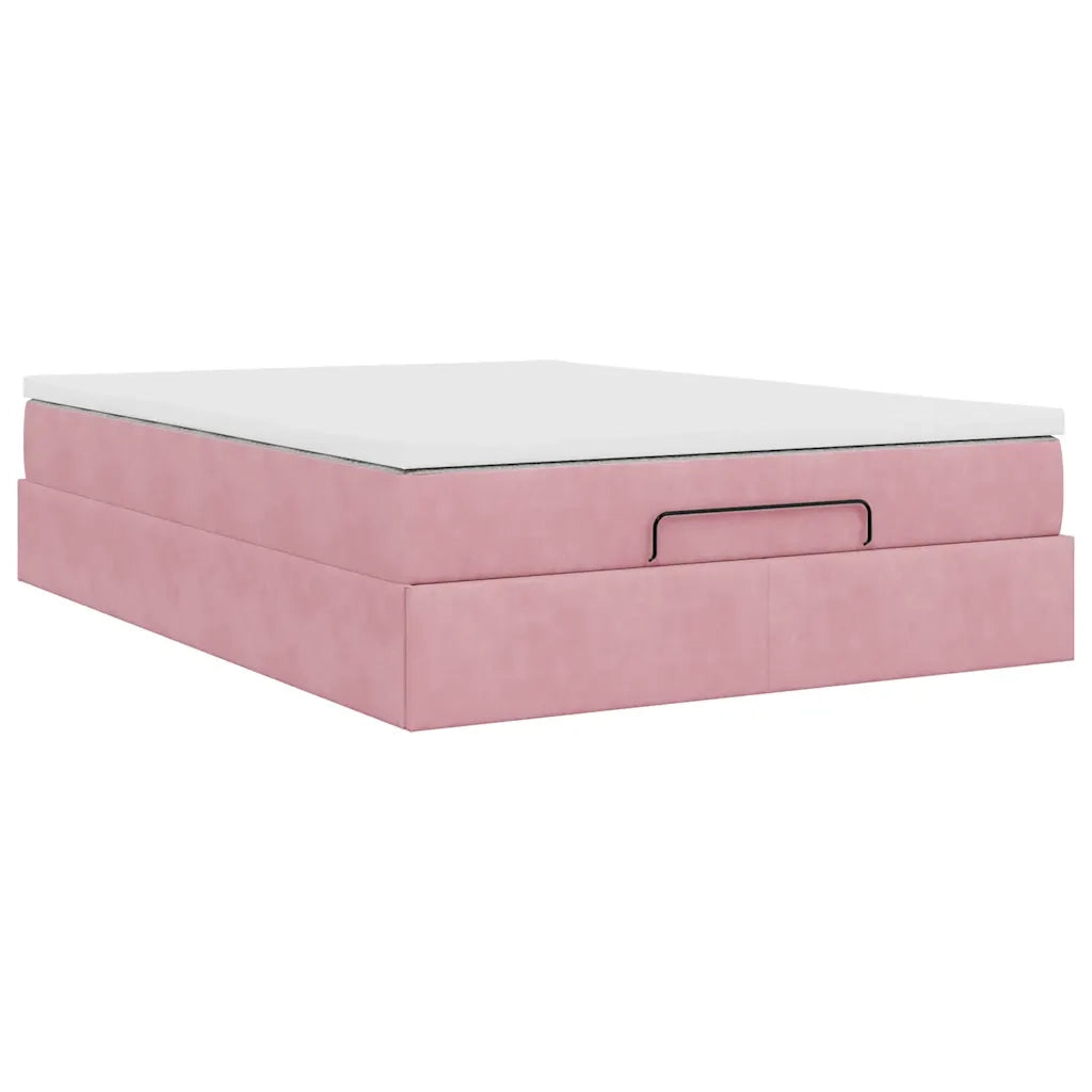 Struttura Letto Pouf con Materasso Rosa 140x190 cm in Velluto 3311188