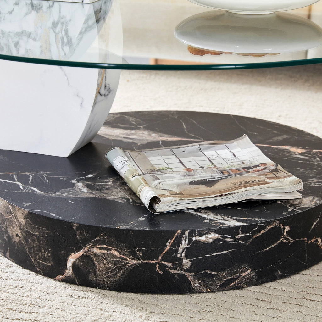 Tavolino da caff¨¨ moderno e minimalista con due ripiani in vetro di sicurezza, design a pi¨´ livelli, struttura di supporto in MDF di alta qualit¨¤ con