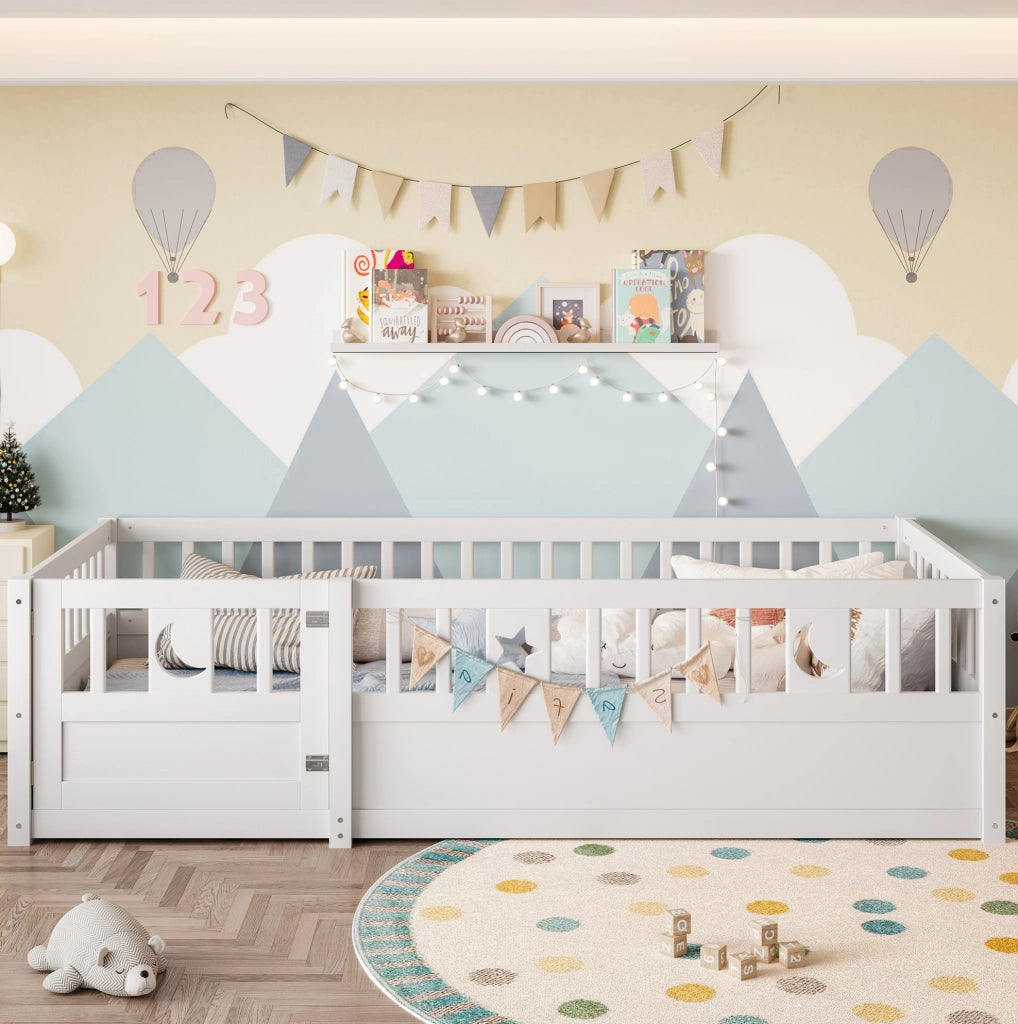 Letto per bambini 90x190 cm con sponde di sicurezza e decoro stelle e luna