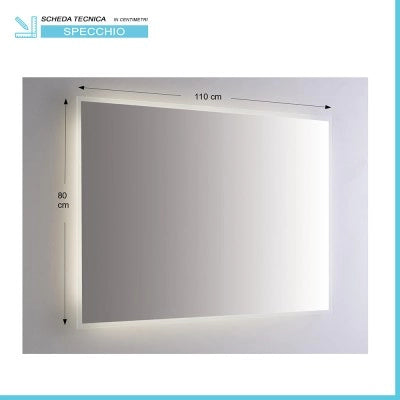 Specchiera retroilluminata LED 110x80 reversibile sabbiatura perimetrale 1 cm