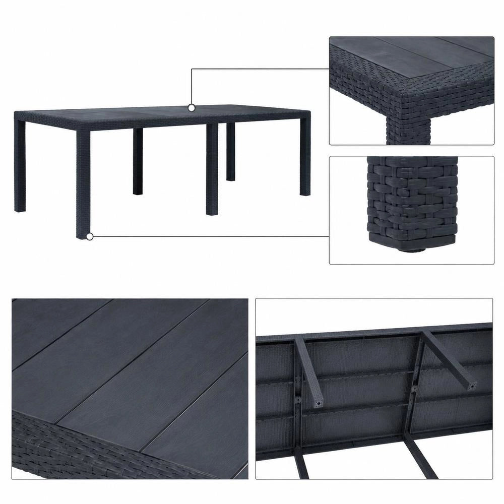 Garden Table Anthracite 220x90x72 Cm Plastic Rattan Look
