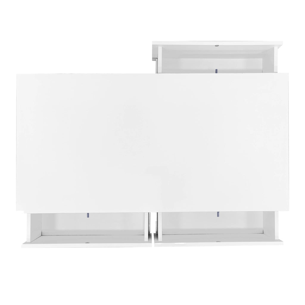 Tavolino da caffè 100x50x40 cm con 3 cassetti e LED in pannello di particelle bianco e oro