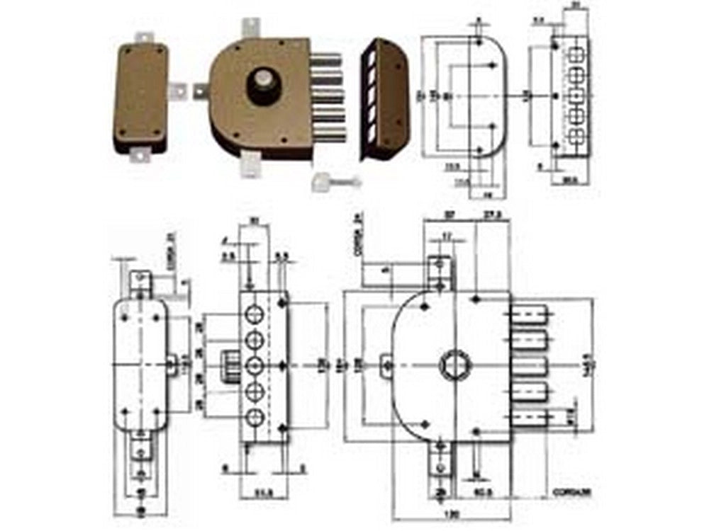 1pz serratura quintuplice applicare pomolo senza scrocco pompa 3300p mm.60 dx cod:ferx.fer214193