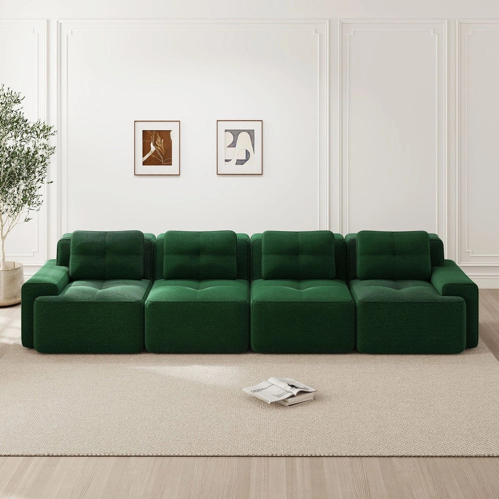 Divano Modulare 4 Posti in Velluto a Coste ¨C Xylo ¨C Verde, Morbido, Tiefsitz