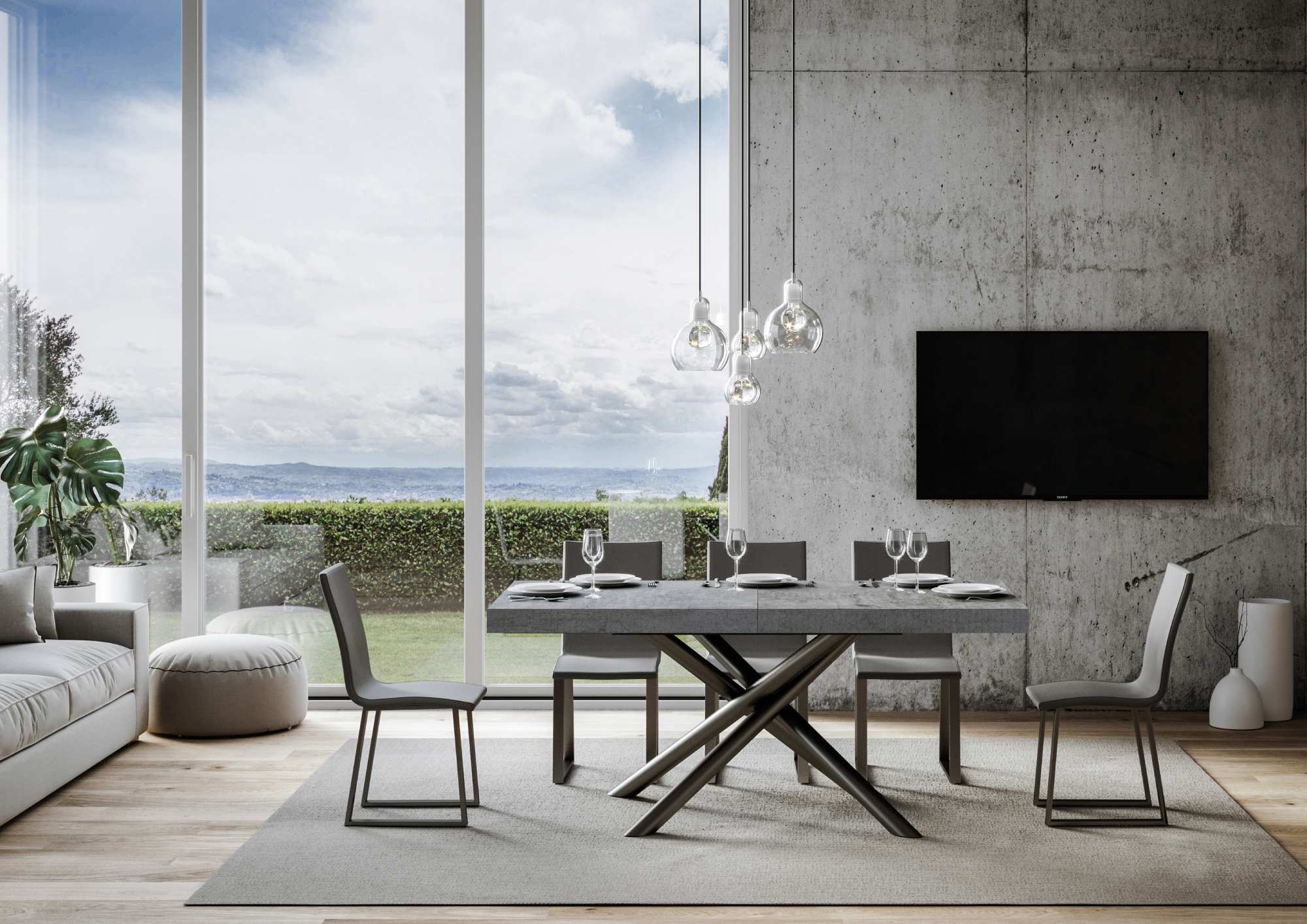 Tavolo Allungabile 200-460x90x77 cm Famas Cemento Telaio Antracite