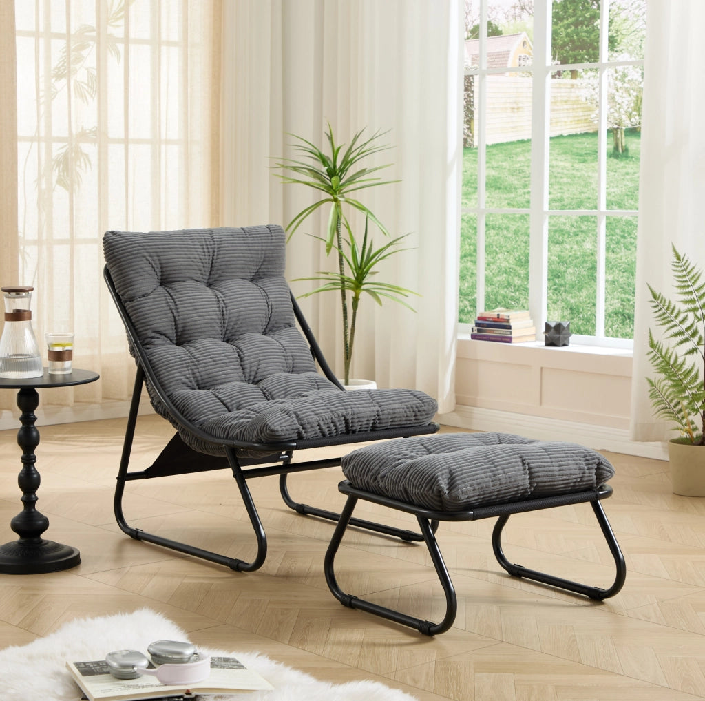 Sedia lounge da esterno con poggiapiedi; 65x78x86 cm; acciaio grigio