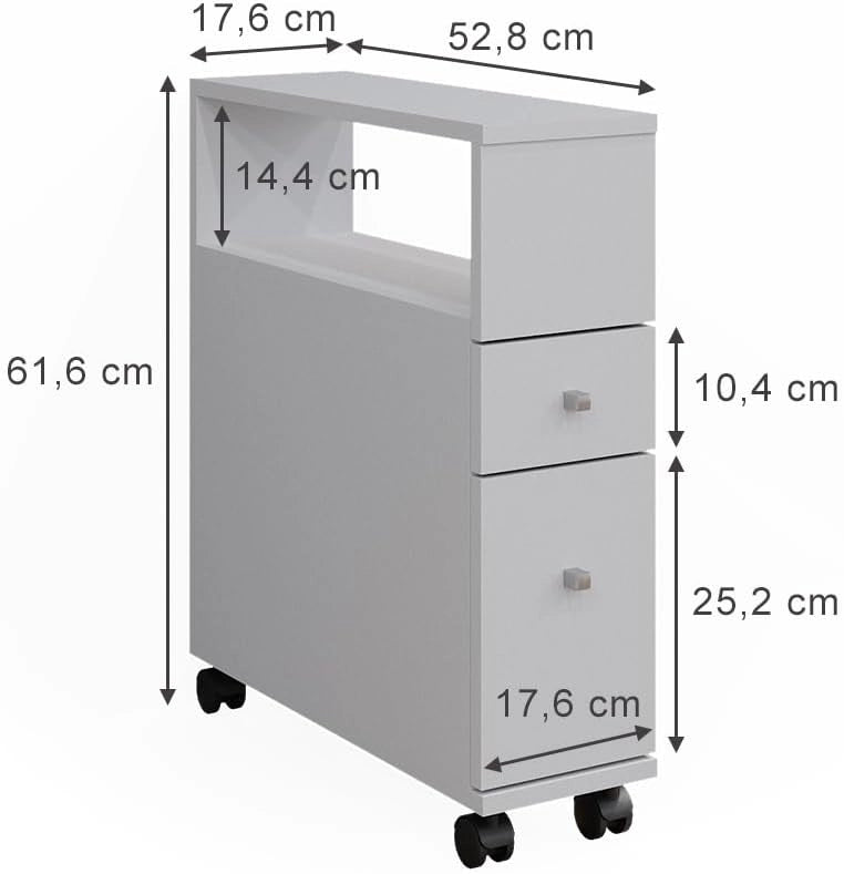 Cassettiera da bagno Fynn, Bianco, 17.6 x 61.6 cm con 2 cassetti, da parete per la conservazione di accessori da bagno