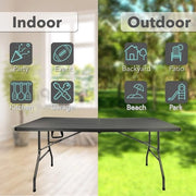 Tavolo da Giardino Pieghevole - Tavolo da Picnic Opportuno con Sistema di Trasporto - Aspetto di Rattan - 180x75x74 cm - Nero