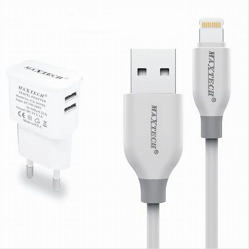 Trade Shop - Caricabatteria Caricatore 2 Porte Usb 2.1a + Cavo Lightning 1 Mt Maxtech Ca-s038 -