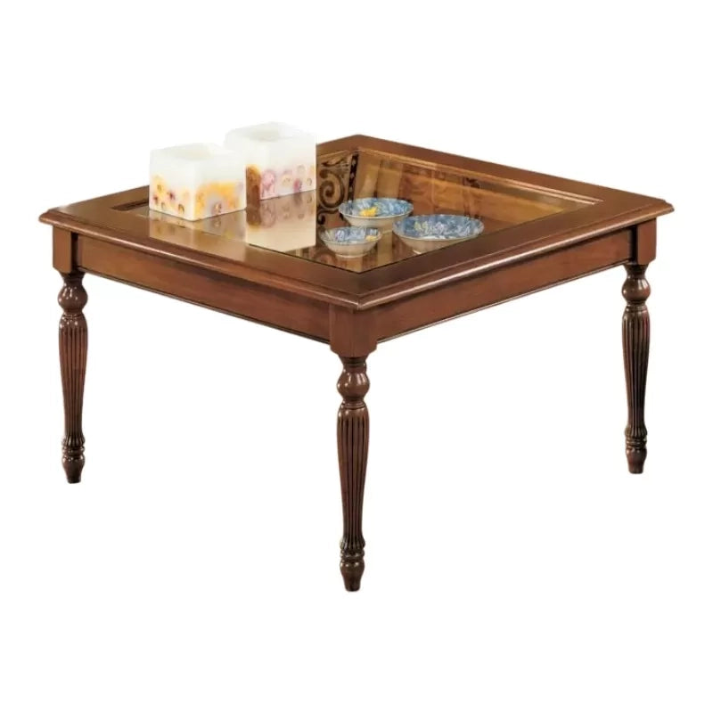 Tavolino bacheca ribalta quadrato vetro legno bassano 80x80x48 - Mobili 2G