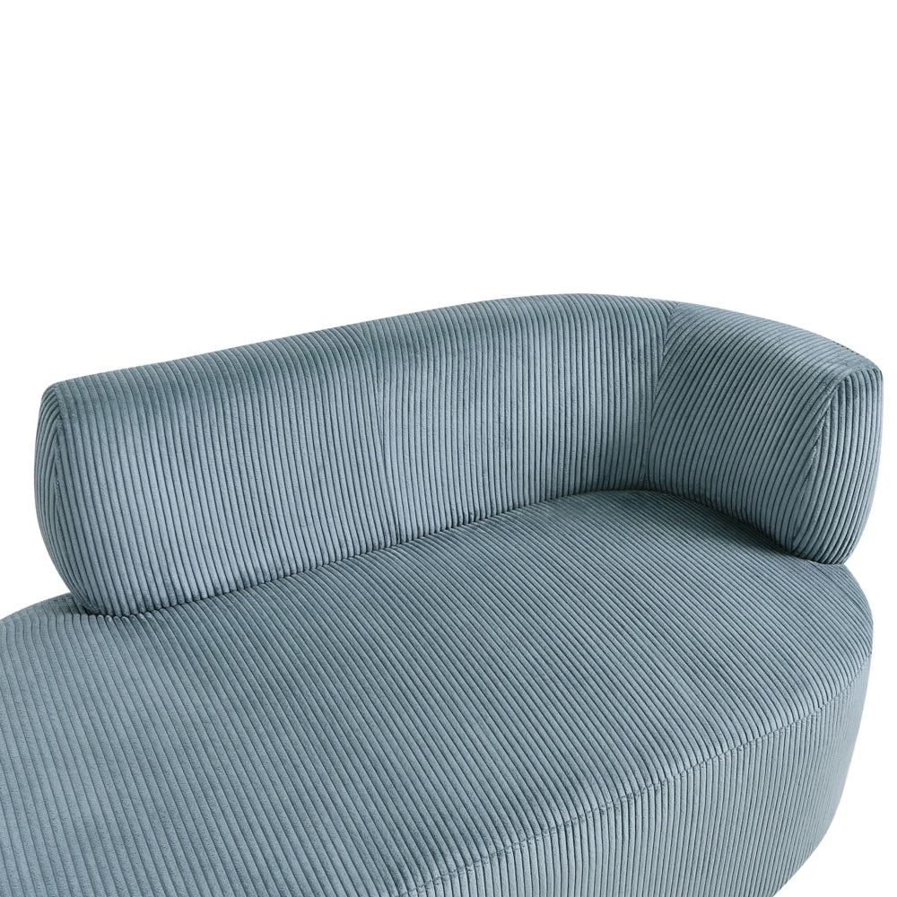 Chaise longue con rivestimento in velluto a coste blu e cuscino decorativo lato destro