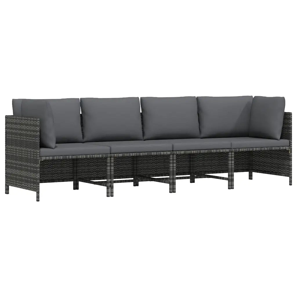 Divano da Giardino a 4 Posti con Cuscini Grigio in Polyrattan cod mxl 70679