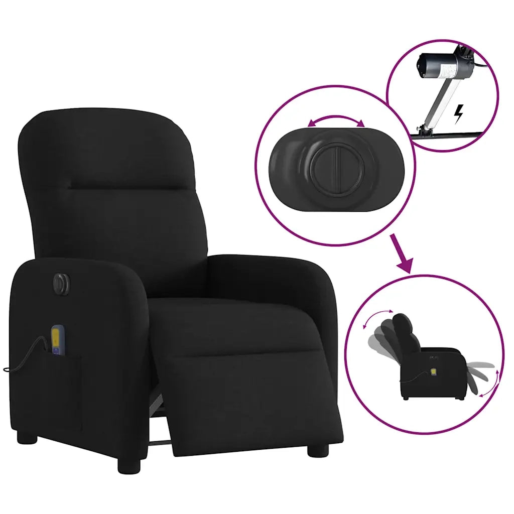 Poltrona Massaggiante | Sedia Relax Reclinabile Elettrica Nera in Tessuto