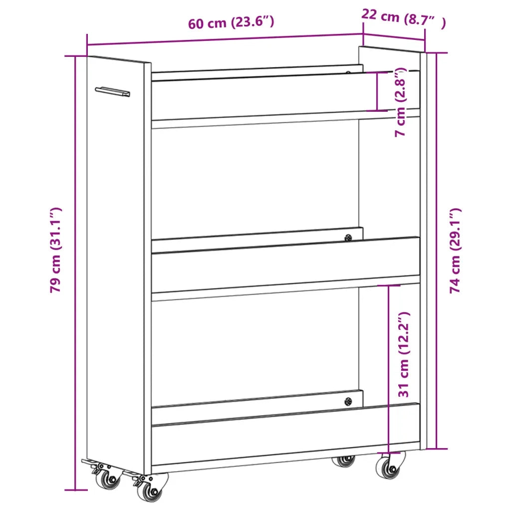 Mobile con Ruote Grigio Sonoma 60x22x79 cm in Legno Multistrato 840420