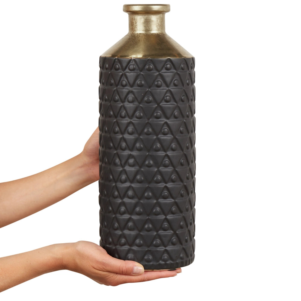 Vaso da Tavolo Decorativo Nero con gres porcellanato dorato 39 cm Glamour in stile moderno