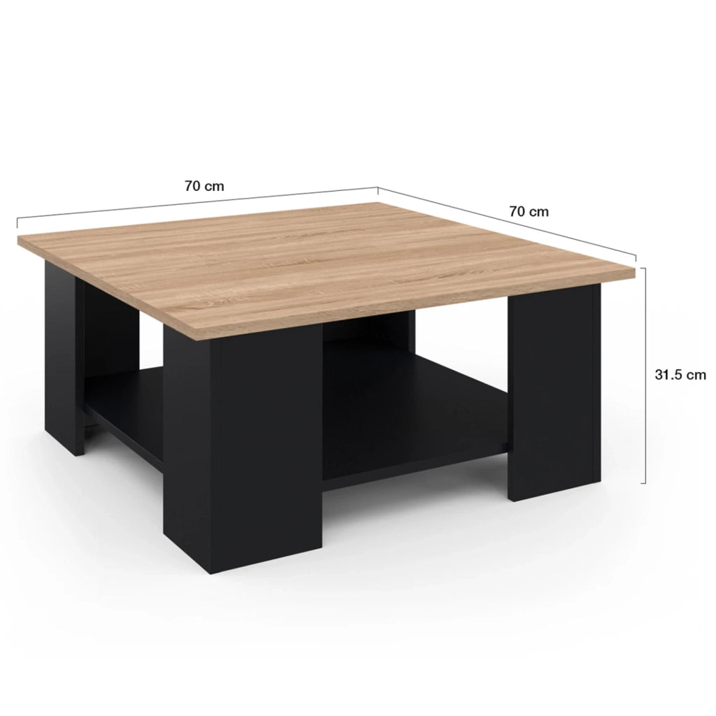 IDMarket - Mesa de centro cuadrada negra ELI con tapa de madera