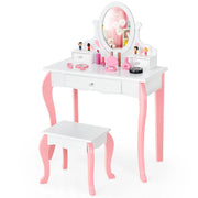 Set tavolo da toeletta e sgabello per bambini 70 x 335 x 995 cm specchio girevole rimovibile finitura bianca 20_0011522