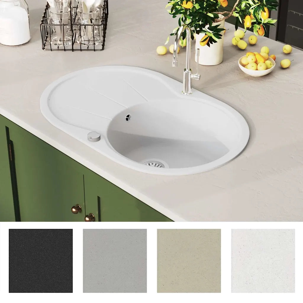 Lavello da Cucina in Granito Vasca Singola Ovale Bianco CFW7344162