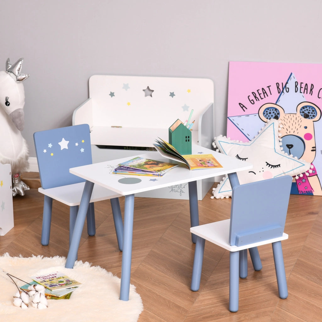 Tavolo per Bambini con Sedie ¨C zephmum ¨C 60x40x43 cm Bianco e Azul