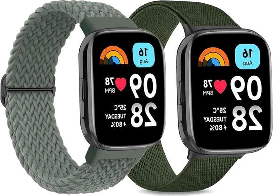 Cinturini orologio in nylon elastico a 2 pezzi per uomo e donna - Adatto per Xiaomi Redmi Watch 3 Active - Comodo e duraturo - Nero/Colorato.