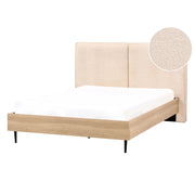 Letto matrimoniale in tessuto bouclè beige con testiera imbottita 140 x 200 cm stile moderno