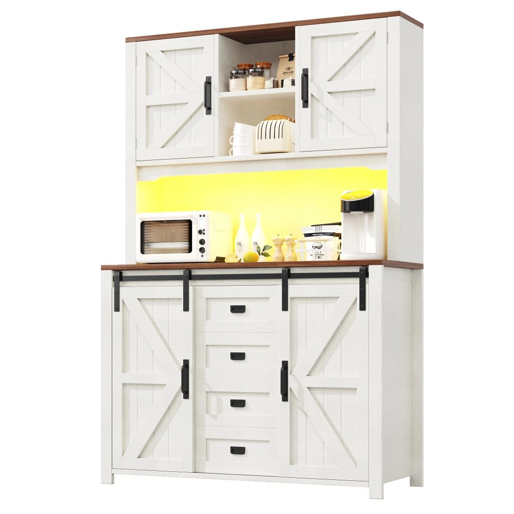 Mobile Cucina Alto con Ante Scorrevoli e LED ¨C MINIMAL ¨C Nero/Bianco, 115x40x175 cm