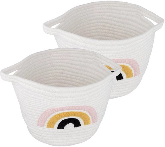 Set di Organizzatori per Cucina da 2 - Corda di Cotone - Intrecciata Bianca - 25 x 20 cm - Organizzatore Decorativo - per Cucina e Cucina - Cucina