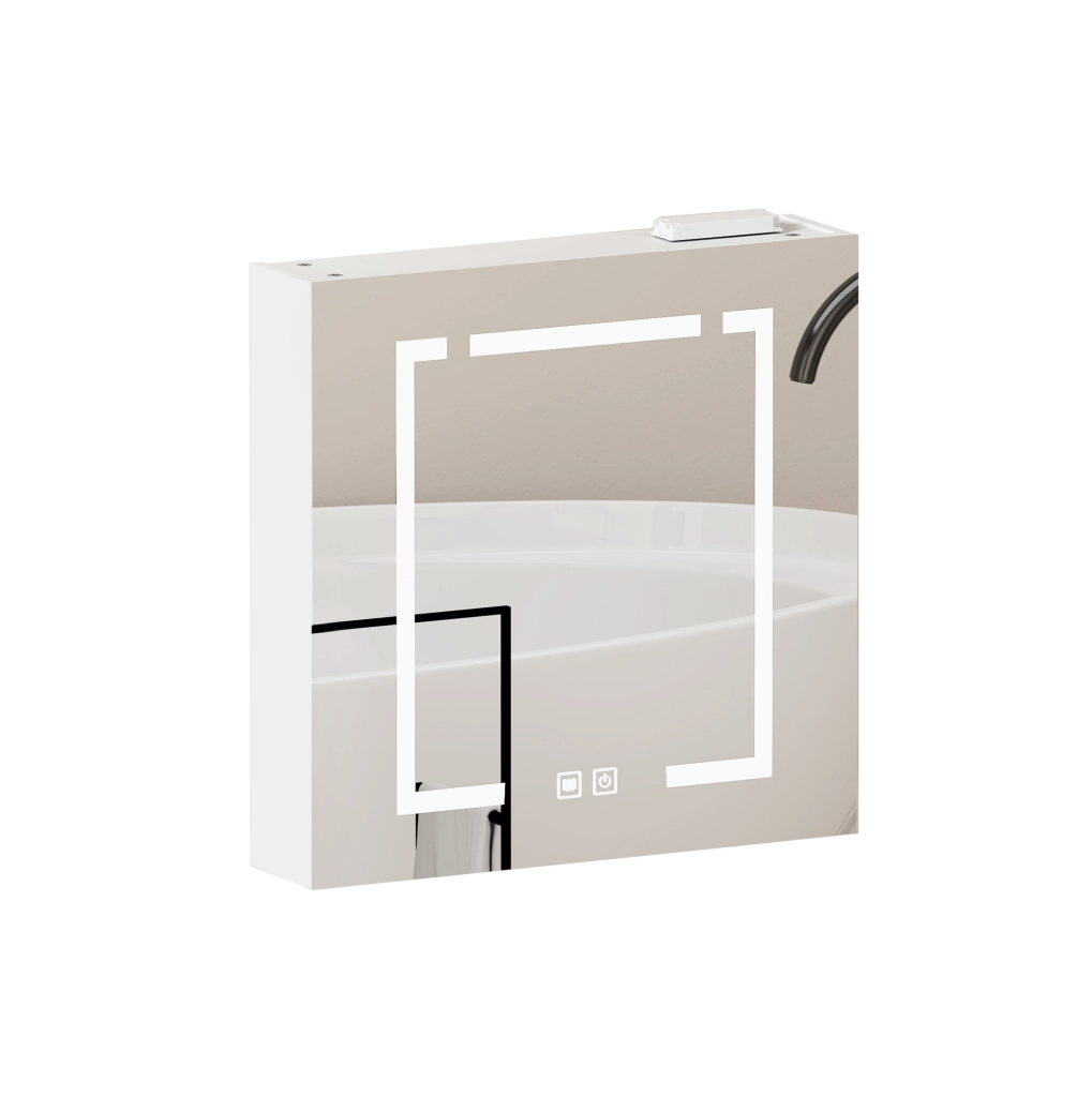 Mobile pensile con specchio e illuminazione LED 72x24;5x73 cm in MDF e vetro bianco