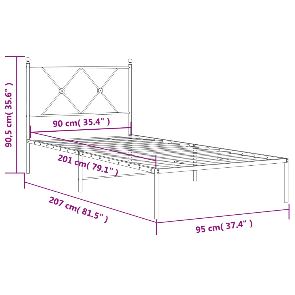 Giroletto con Testiera-Struttura Letto con testiera Metallo Bianco 90x200 cm 138971