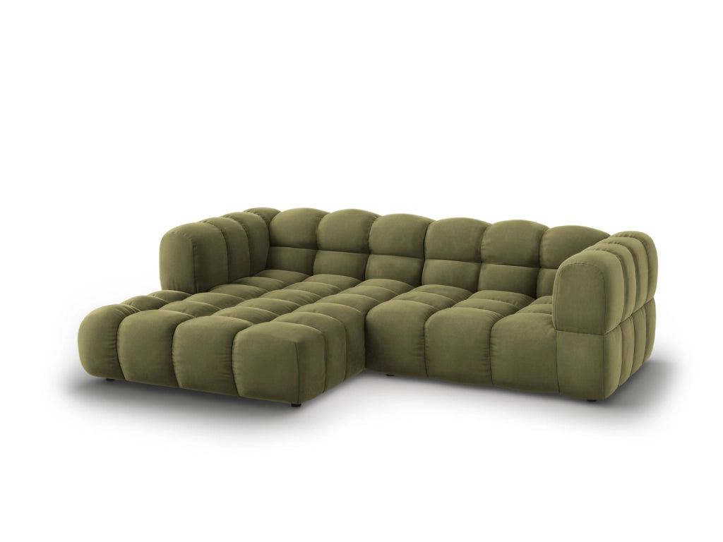 Cosmopolitan Design - Divano angolare modulare sinistro "Sky" 3 posti in velluto verde chiaro 
