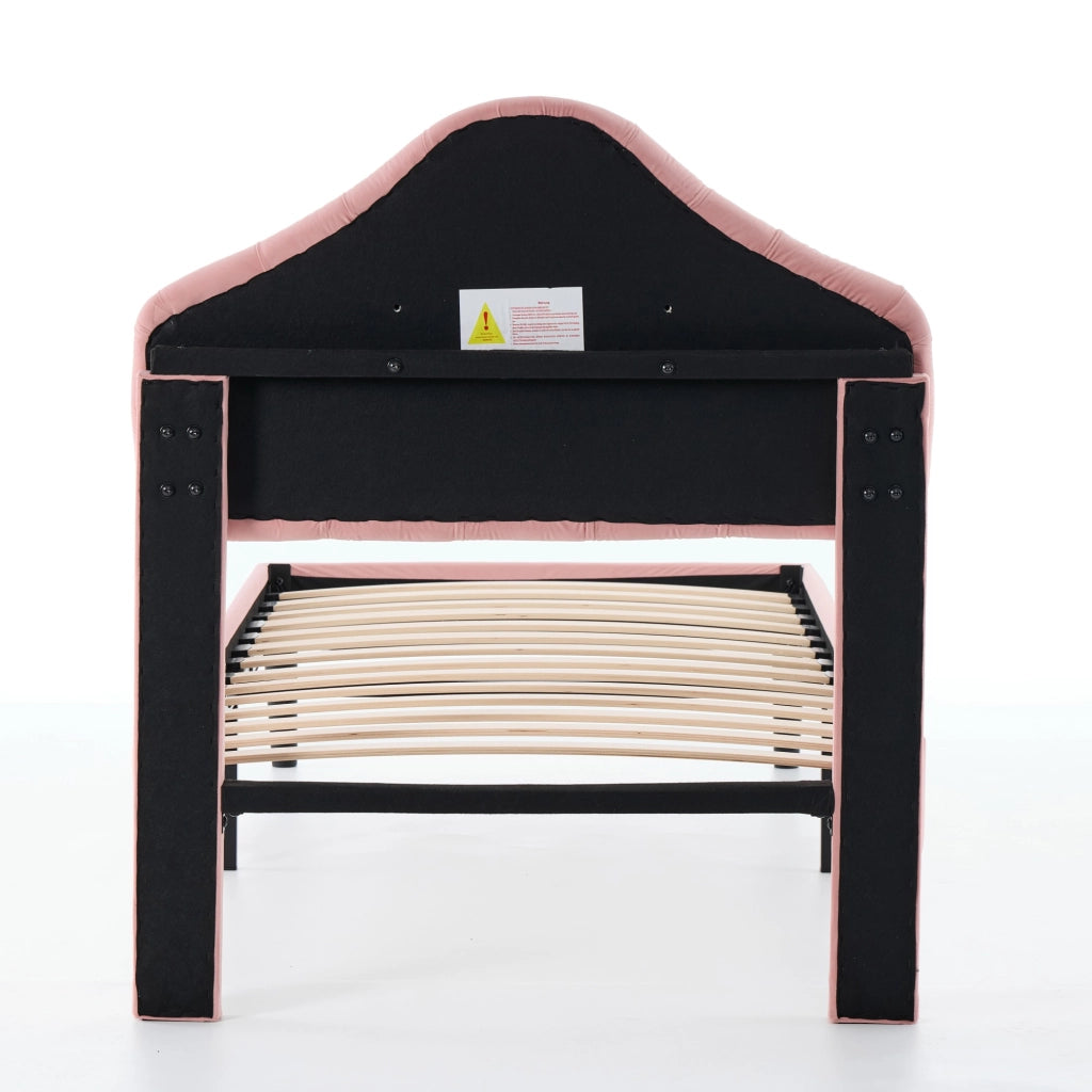 Letto imbottito in velluto rosa dimensioni 90x200 cm