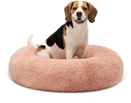 Letto per cani a forma di donut, imbottito e bordo alto 80 cm, colore rosa
