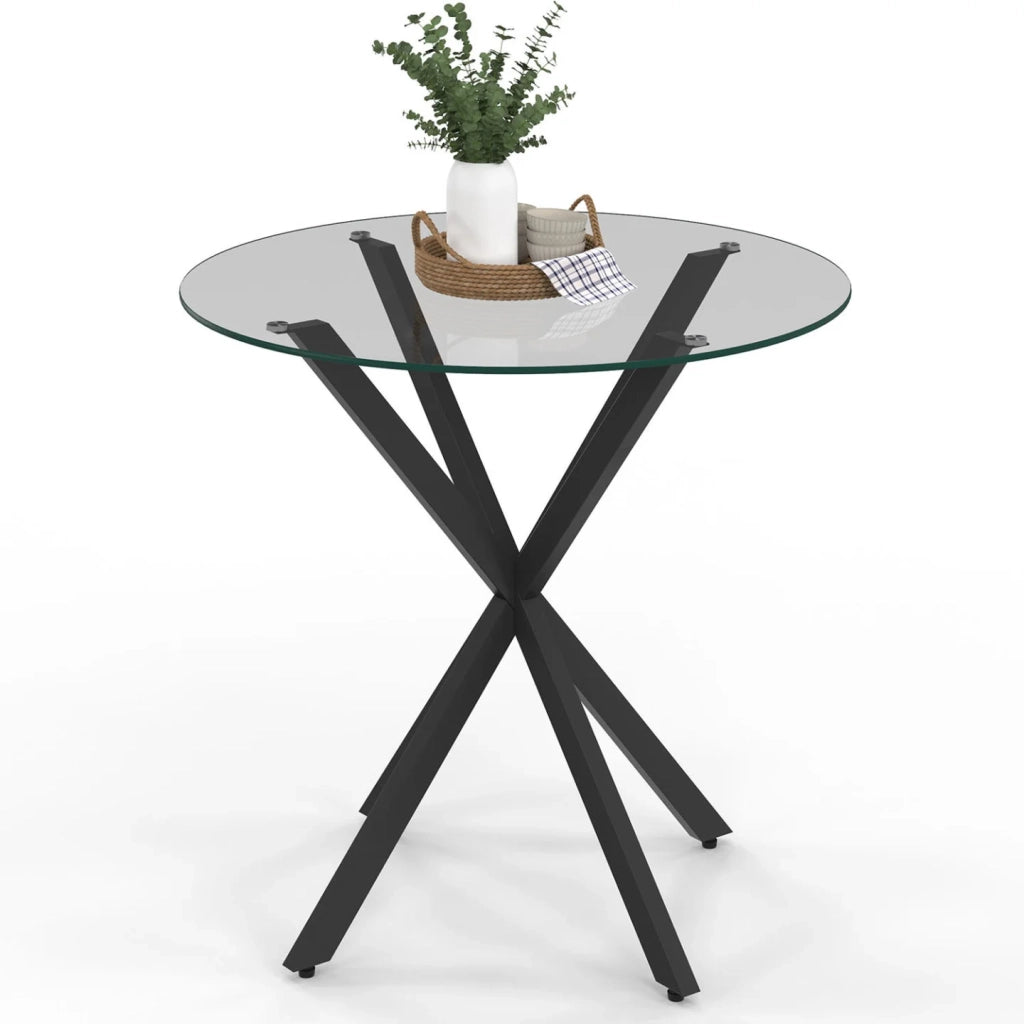 IDMarket - Tavolo da pranzo rotondo per 4 persone ALIX con gamba a ragno nera e piano in vetro da 80 cm