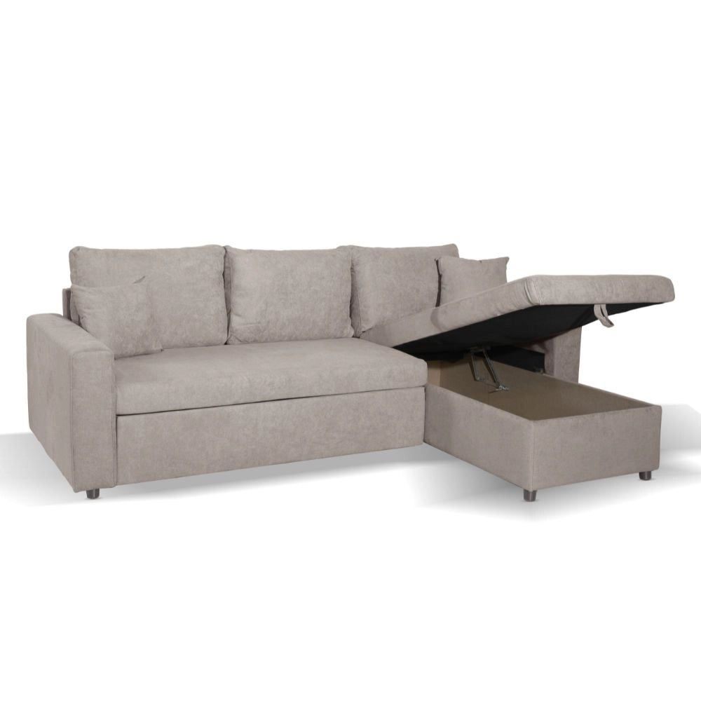 Divano con penisola reversibile funzione letto Golf tessuto tortora 225x148x81H