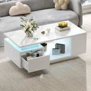 Tavolino da Caff¨¨ con Cassetto e LED ¨C MINIMAL ¨C Bianco Lucido, 100x50x36