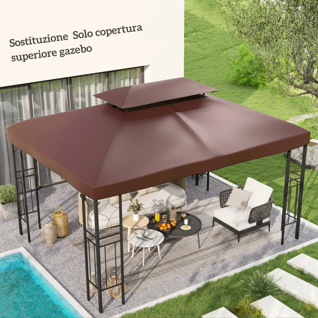 Copertura per Gazebo da Giardino 3x4 m ¨C zephmum ¨C Tessuto Oxford 600D, Caff¨¨