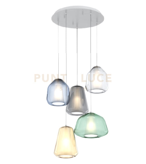 SOSPENSIONE BIANCO 5 LUCI TONDA VETRI (ALPHA VE) (BETA TR + BLU) (GAMMA FU + AM) 1176BI-S5 T ABG-MC