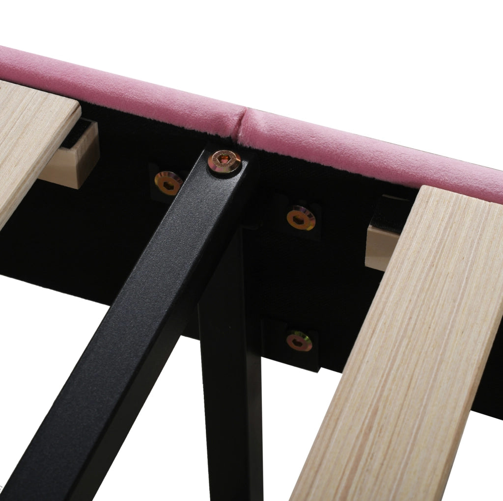 Letto imbottito 90x200 cm; testiera a fiore; velluto rosa (Senza materasso)