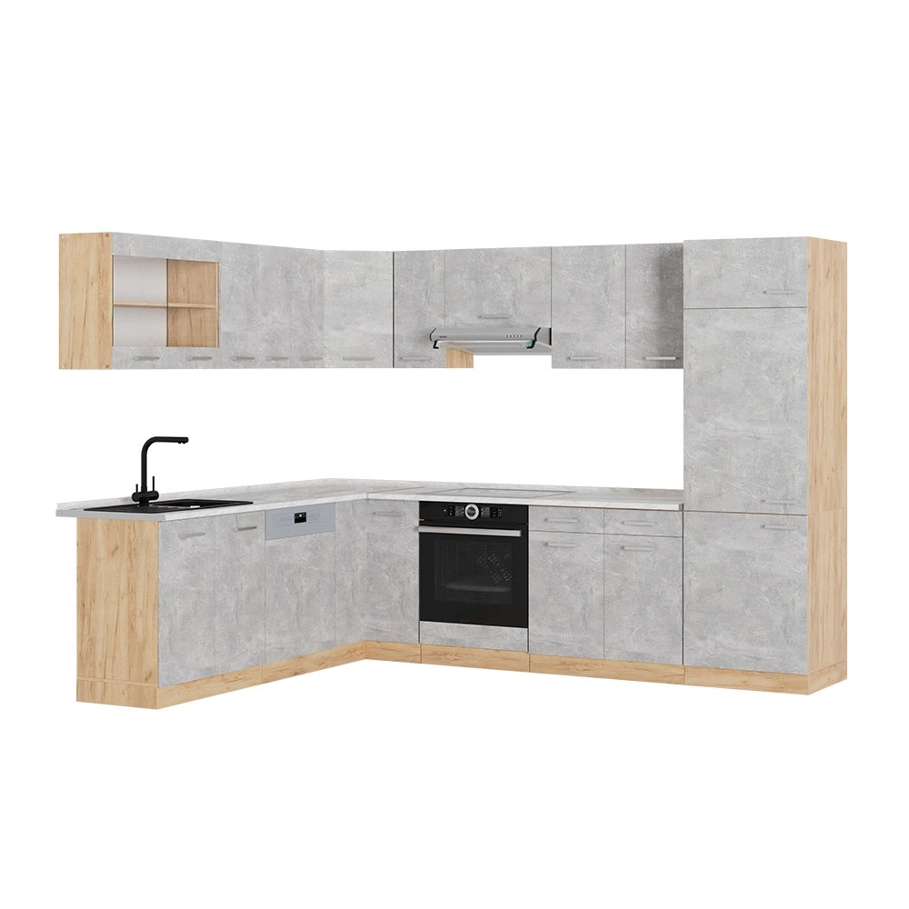 Cucina angolare completa R-Line Calcestruzzo/Rovere dorato 287 x 227 cm, PL Marmo Vicco