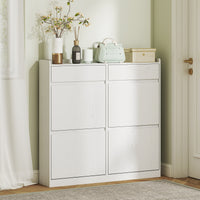 Scarpiera Slim 98x19,2x95,3 cm con 4 Ante a Ribalta e 2 Cassetti in Legno Bianco