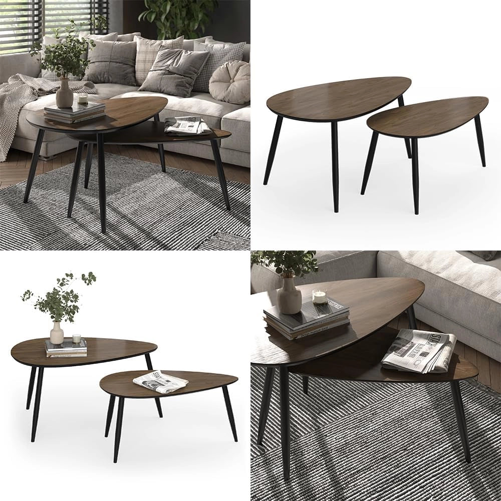 Set di tavolini Veyo, Noce/nero, 98 x 60 cm Set, 2 parti, per un utilizzo flessibile come superficie d’appoggio o tavolino aggiuntivo